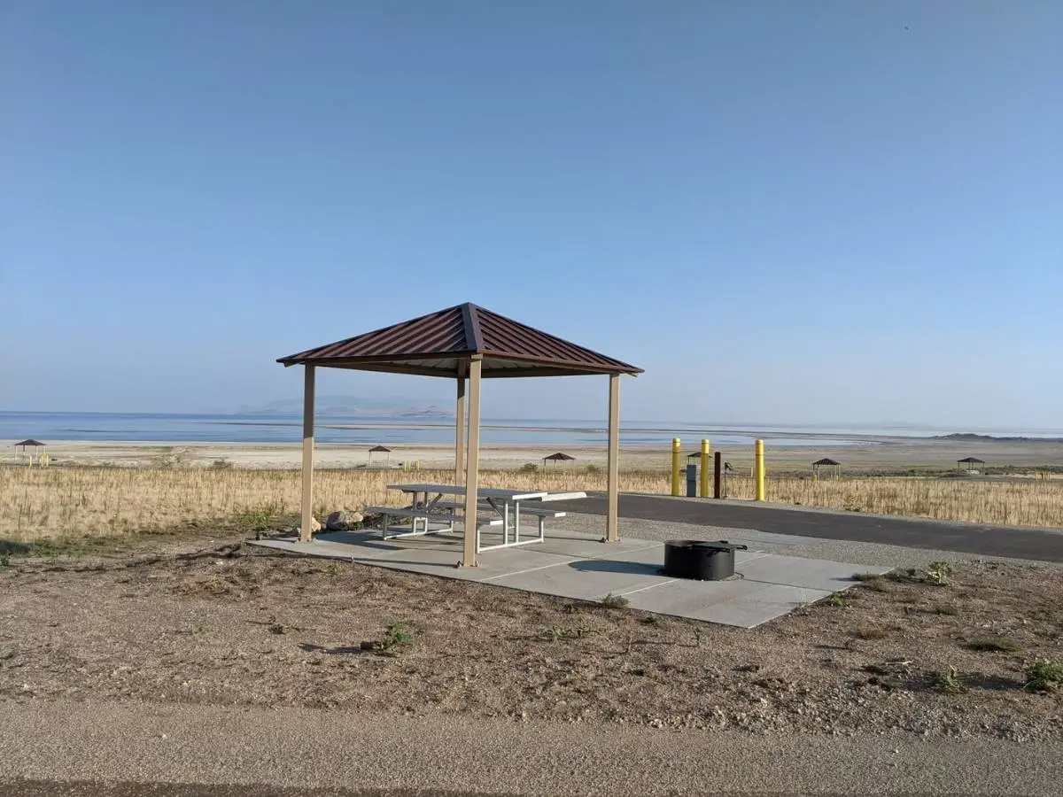 A campsite at Bridger Bay on Antelope Island